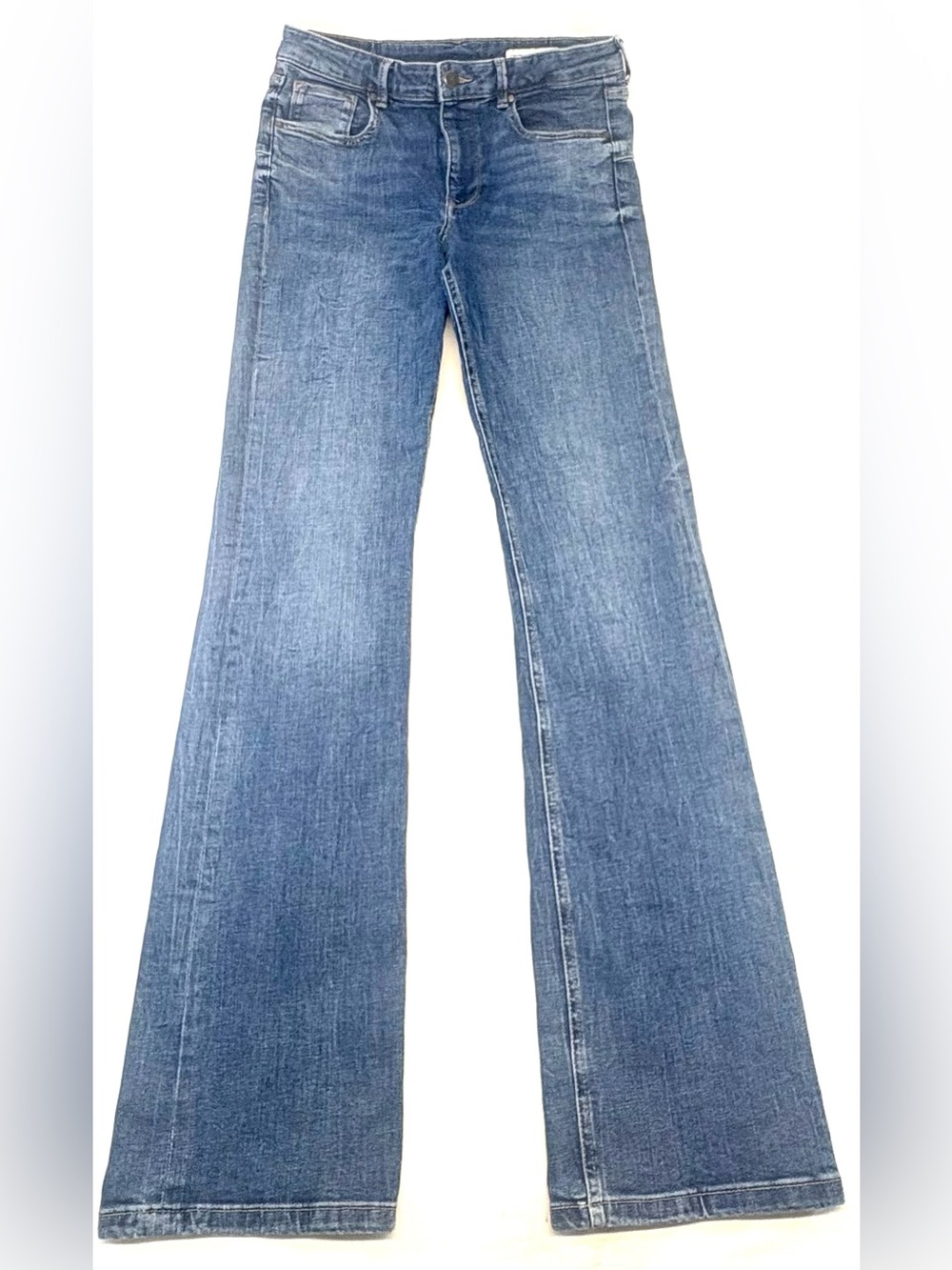 Zara ZW Collection Low-Rise Wide-Leg Flared Jeans Blue Size 8
